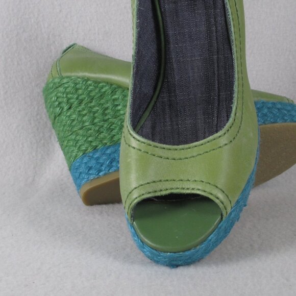 Calvin Klein Jeans “Hallen” Espadrille Wedge Heels – Green/Blue – Women’s Size 8 - Picture 4 of 15